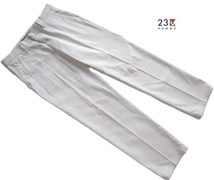 美品!!23区オム 23区HOMME*美シルエット ストライプ柄ストレッチコットンスラックス・パンツ W82 実寸M グレー×白