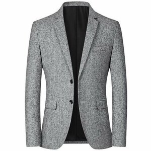 テーラードジャケット メンズ ビジネススーツ アウター コート ブレザー 秋ジャケット スリム 紳士 グレー XL