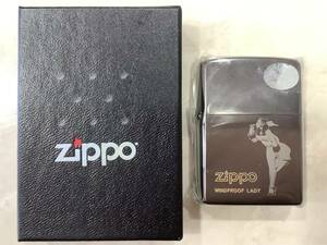 23.4 1円～ 未使用保管品 ZIPPO WINDY ジッポー ウィンディ バルガガール WINDPROOF LADY メタリック PVD加工 ブラックアイス