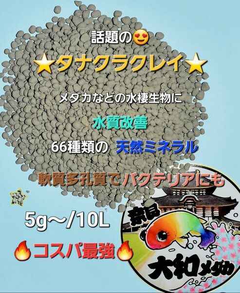 ◎大和メダカ◎話題の【タナクラクレイ】３kg　６６種類の天然ミネラル　水質改善　多孔質でバクテリアにも　送料無料！秋冬の越冬にも