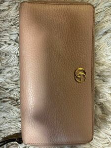 22S37 GUCCI グッチ 長財布 ピンク ラウンドファスナー GGマーモント