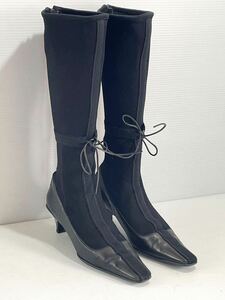 極美品■ プラダ ブーツ レザーソックスブーツ ブラック 23.5サイズ Italy製 