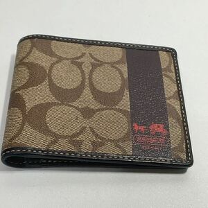 極美品 コーチ COACH メンズ 二つ折り財布 レザー PVCレザー