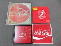 M【12-19】●4 Coca-Cola コカ・コーラ ノベルティ 販促品 4点まとめて 温度計 トレイ 看板 フリスビー_画像1