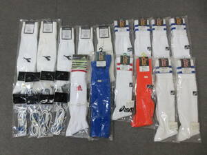 M【12-30】★29 スポーツ店在庫品 asics DIADORA adidas サッカー フットサル ソックス 15点まとめて 25-27cm・22-24cm 他 靴紐 8点