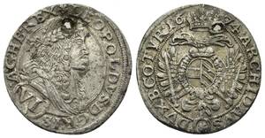 １円スタート! ・オーストリア・レオポルト1世 6クロイツァー (1674年) 銀貨 ・アンティーク コイン