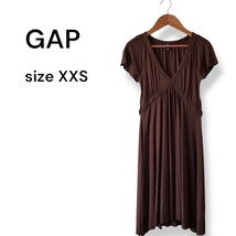 GAP　ギャップ　リゾートワンピ　Vネック　ブラウン　茶色　バックリボン　中古　小柄　XXS ワンピース フレア 半袖_画像1