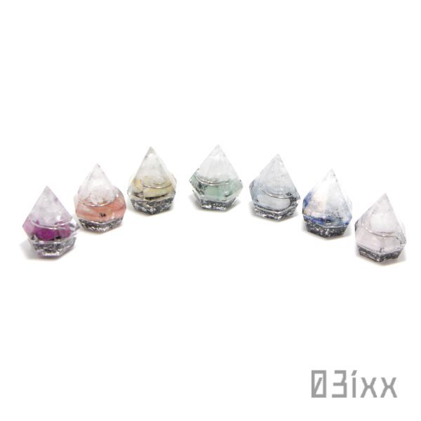 [免运费/立即购买] Morishio Orgonite 娇小钻石无底座 7 件套彩虹脉轮颜色天然石材淡色调内饰, 手工作品, 内部的, 杂货, 装饰品, 目的