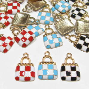 市松模様 チェック柄 バッグ チャーム パーツ 3色×10個 合計30個!