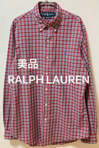 美品　RALPH LAUREN ラルフローレン　ポニー刺繍　チェックボタンダウンシャツ　CUSTOM FIT