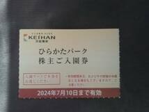 ★☆送料６２円～★複数対応★ひらかたパーク　株主ご入園券★京阪ホールディングス　京阪グループ　京阪電気鉄道★優待　株主☆★_画像1