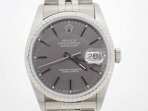 OH済 美品 ROLEX ロレックス 16220 DATE JUST デイトジャスト X番 グレー文字盤 自動巻き 研磨済 腕時計 箱 ケース