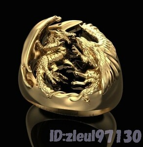 Jd2437: 金龍 指輪 メンズ 男性用 リング ゴールド 金色 リアル ドラゴン サイズ 極希少 ペンダント 女性 レディース 浮き彫り 新品