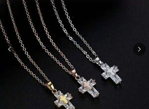 選べる2色ネックレス 新品 AAA CZ ダイヤモンド 十字架 ダイヤモンドネックレス クロス 金 18kgpシンプル 