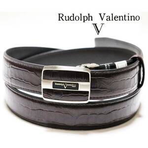 《Rudolph Valentino ルドルフヴァレンチノ》新品 長尺 クロコ型押し 穴無し スライド式 レザーベルト 全長117cm サイズ調整可 A8363