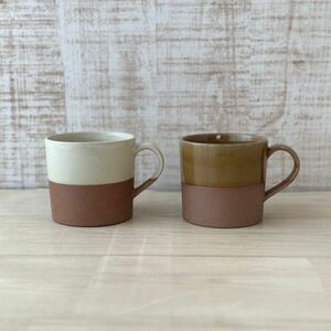 【2点】新品 美濃焼 美濃文山窯 シンプル マグカップ ホワイト ブラウン