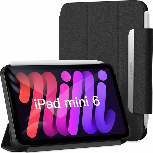 iPad ケース　mini 6 カバー　黒　ブラック　シンプル　　レザー