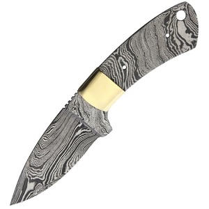 Knifemaking ナイフブレード 真鍮製ガード付き ダマスカス鋼 ドロップポイントブレード BL143D ナイフメイキング