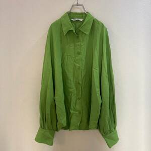 ZARA/ザラ 長袖ポリシャツ グリーン 緑 レディース L
