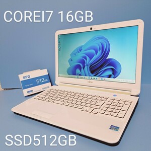 ★最強Corei7★メモリ16GB/新品SSD512GB/LIFEBOOK/AH53/K/アーバンホワイトWindows11/Office2019H&B/Webカメラ/富士通/FUJITSU/Bluetooth