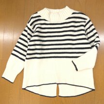 ●INDIVI インディヴィ カシミヤブレンド モックネック ウール ニット セーター 13(XL) 白×黒 日本製 長袖 LL 2L ゆったり 大きい 女性用_画像1