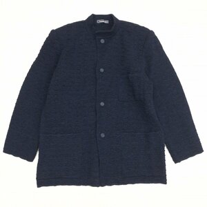 ◆80's ISSEY MIYAKE MEN イッセイミヤケ 筆タグ 立体 ニット ジャケット L 濃紺 セーター 3Dニット 日本製 古着 ヴィンテージ アーカイブ