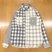 B:MING by BEAMS ビームス JAPANESE FABRIC コットン チェック シャツ L 紺 グレー×グレージュ 長袖 国内正規品 メンズ 紳士_画像1