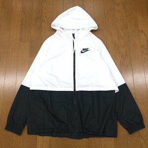 ●NIKE ナイキ フーデット ウインドブレーカー ジャケット XL 白×黒 ホワイト ブラック 2L LL ゆったり 大きいサイズ ジャージ レディース