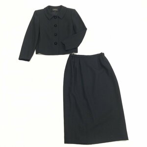 ●美品 LAPINE ラピーヌ ウール100% スカート スーツ 上下セットアップ 13(XL) 黒 ブラック 日本製 LL 2L ゆったり 大きい フォーマル
