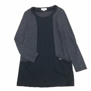 Courrges クレージュ ウール100% 切替デザイン ニット チュニック セーター 38(M) ダークグレー系 長袖 カットソー 国内正規品 女性用