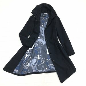 ◆GAS ガス JANELLE 裏地総柄 カシミヤ混 スタンドカラー 比翼コート 40(L相当) 黒 ブラック ロングコート 国内正規品 レディース 女性用