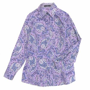 美品 伊製 ETRO エトロ エトロ柄 シャツ 42(XL) ラベンダー系 イタリア製 長袖 ブラウス ペイズリー柄 LL 2L ゆったり 大きい レディース