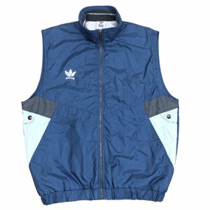 ●80～90's adidas アディダス デサント製 エコダウンベスト L 紺 ネイビー 古着 ヴィンテージ トレフォイル メンズ 紳士