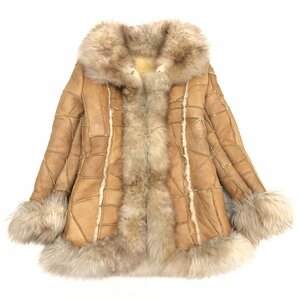 VREAL MOUTON double faced sheep leather patchwork mouton coat M corresponding Camel half coat fur lady's for women woman 