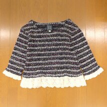 Cynthia Rowley シンシアローリー レース装飾 ウールブレンド ニット セーター 2(M) 黒系 ブラック系 七分袖 オープンネック レディース_画像1