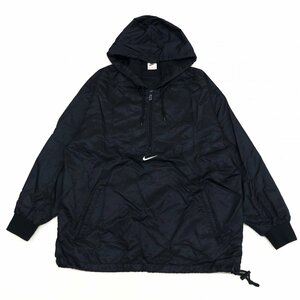 ●90's NIKE ナイキ ハーフジップ フーデット ナイロン ジャケット L 黒 ブラック パーカー フーディ 90年代 古着 ヴィンテージ メンズ