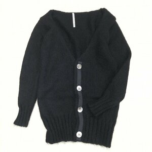 *SUNAOKUWAHARA Sunao Kuwahara open neck moheya knitted long cardigan M black black long sleeve feather weave domestic regular goods lady's 