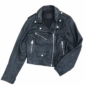 ●Bershka LEATHER ベルシュカ 本革 ラムレザー ライダースジャケット L 黒 ブラック レザージャケット 革ジャン 国内正規品 レディース