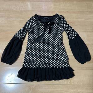 2回着用バナナチップス ベロアバルーンシフォン袖長袖ワンピース20800円120 ドット柄ワンピース 女の子