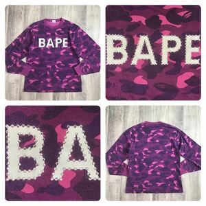 スワロフスキー 長袖 Tシャツ Mサイズ a bathing ape BAPE swarovski purple camo ラインストーン エイプ ベイプ アベイシングエイプ w495