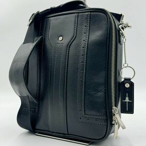 1円〜【極美品】LANVIN collection ランバン メンズ ショルダーバッグ 2way セカンドバッグ ウイングチップ レザー 本革 ブラック 日本製