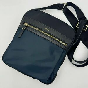 1円〜【現行/極美品】Paul Smith ポールスミス メンズ ショルダーバッグ 斜め掛け B5 ビジネス ナイロン レザー 本革 ネイビー 紺色