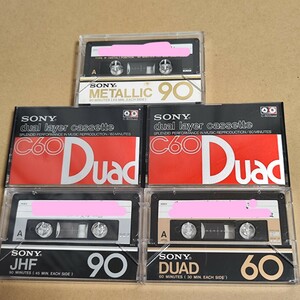 カセットテープ SONY ５本 METALLIC 90, C60 Duad x 2, JHF90, DUAD 60 ソニー　昭和レトロ　メタル フェリクロム ハイポジ 中古