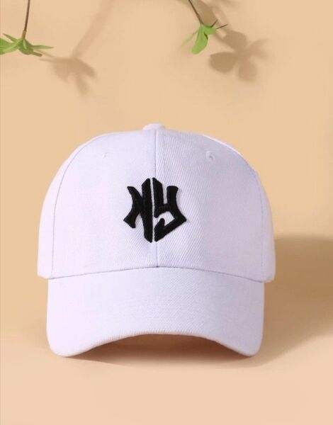 【男女兼用】NY刺繍キャップ　白　 野球帽 ヤンキース ブラック ユニセックス