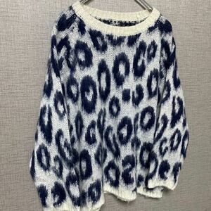 90s モヘア mohair ウール ニット セーター USA ビンテージ ヴィンテージ アメリカ 古着 毛足長め レア 総柄 レオパード グランジ 00s y2k