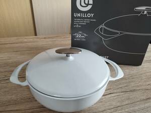 未使用 UNILLOY ユニロイ 鋳物ホーロー鍋 22cm 2.6L US-220 ホワイト 【送料無料】