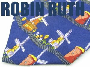 OB 424 ロビンルース ROBIN RUTH ネクタイ 青系 風車柄 プリント