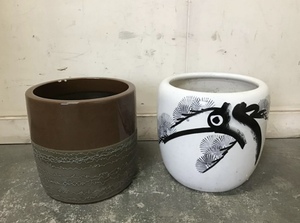 ★岐阜発　火鉢/ひばち/2個セット/金魚鉢/陶器/コレクション/アンティーク/古民具/植木鉢/昭和レトロ/汚れ有り/中古品　5/27★