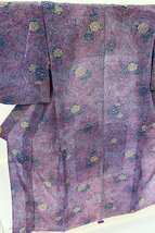 【着物フィ】アンティーク　単衣　紺系　牡丹　身丈149cm　お洒落　大正ロマン　レトロ　仕立上がり　kimono　15081_画像3