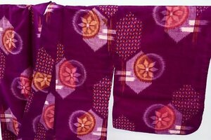 【着物フィ】アンティーク　小紋　綿　赤紫色　蔦花文　身丈145cm ビビット 大正ロマン レトロ　正絹　仕立て上がり　kimono　15309